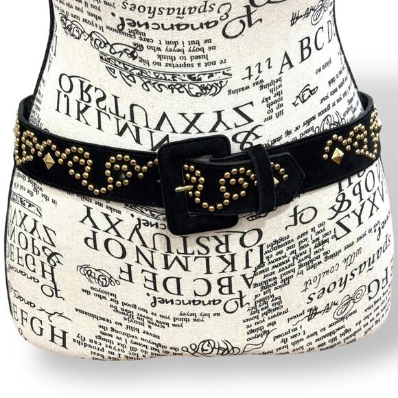 Vintage 90s Express Women’s Size M Black Genuine Suede Gold Studded Belt Western - Picture 1 of 4